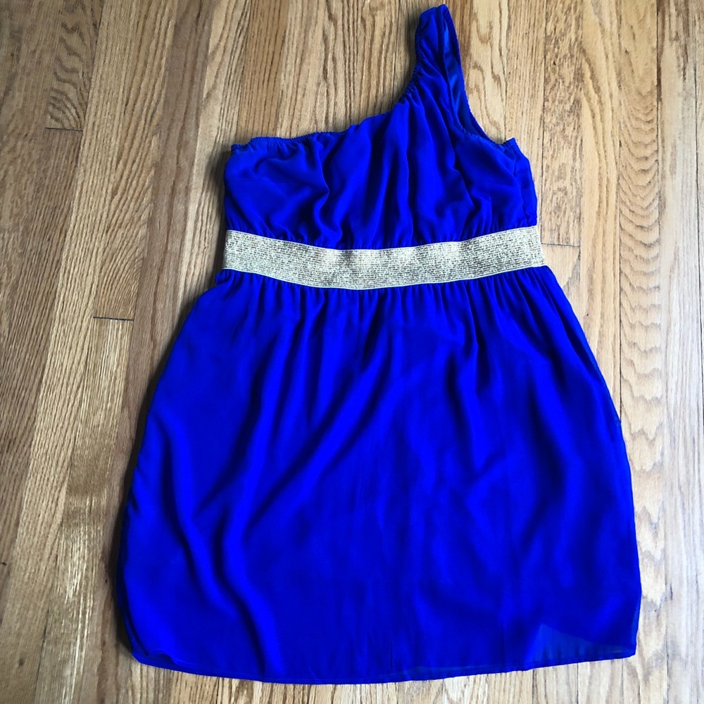 One shoulder cobalt blue formal dress